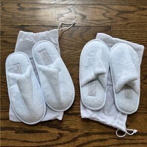 Frette White Kids Hotel Slippers, Two Sets With Carrying Bags—New